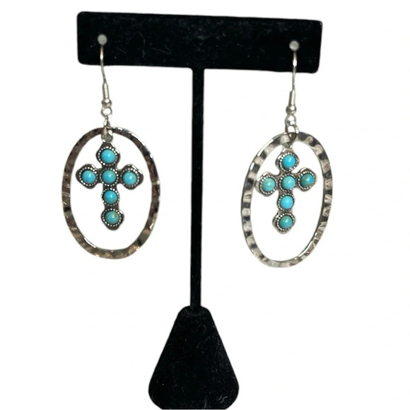 NWT 3 for $20 Silver & Turquoise Cross Fashion Drop Pierced Earrings “you pick 3 - Picture 1 of 4